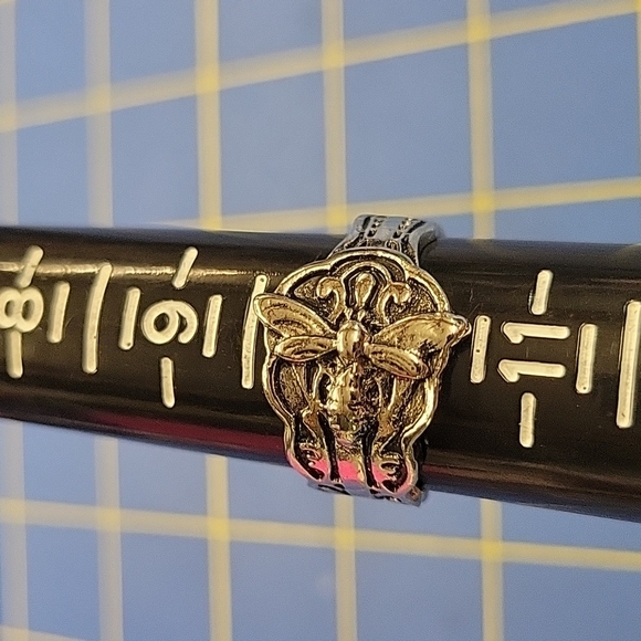 La Ti Da Handmade Creations Jewelry - Silver Tone Ring Size 10.5 Spoon Dragonfly